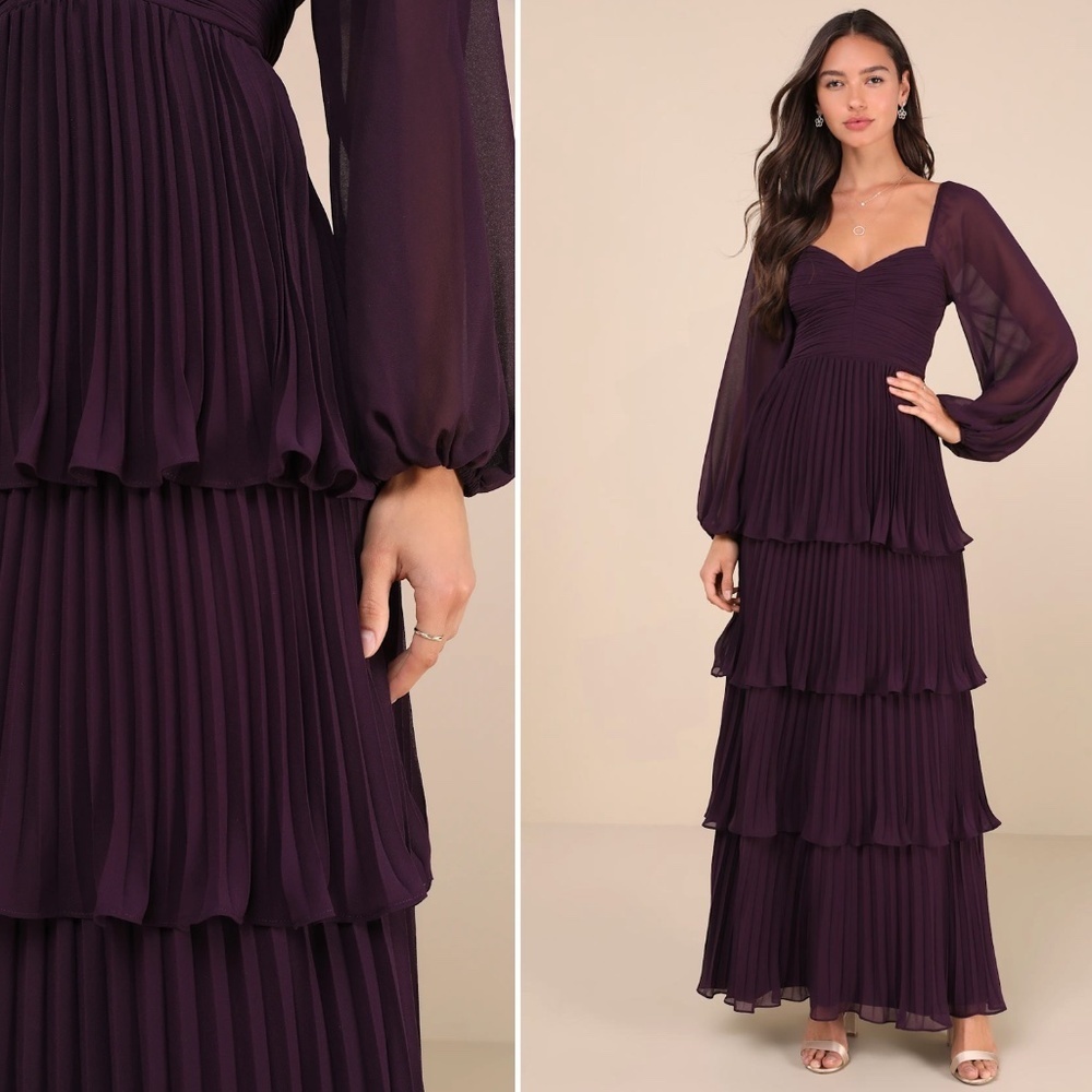 LULU's Sexy Elegant Chic Wedding Bridesmaid Flowy Romantic Long Sleeve Maxi - Picture 1 of 5